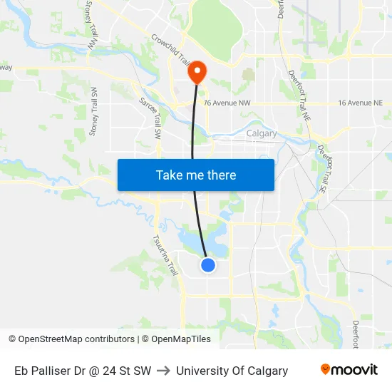 Eb Palliser Dr @ 24 St SW to University Of Calgary map