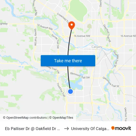 Eb Palliser Dr @ Oakfield Dr SW to University Of Calgary map