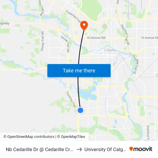 Nb Cedarille Dr @ Cedarille Cr SW to University Of Calgary map