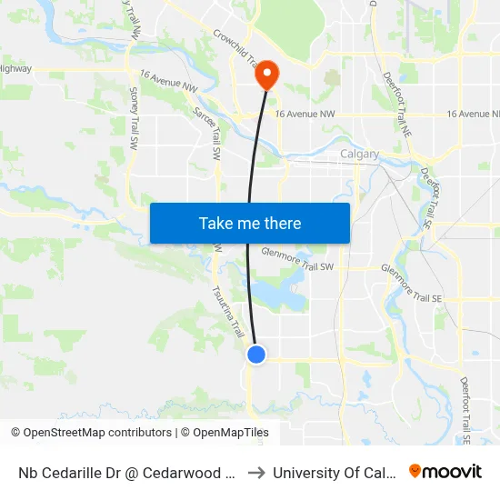 Nb Cedarille Dr @ Cedarwood Ri SW to University Of Calgary map