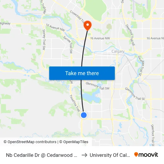 Nb Cedarille Dr @ Cedarwood Hl SW to University Of Calgary map