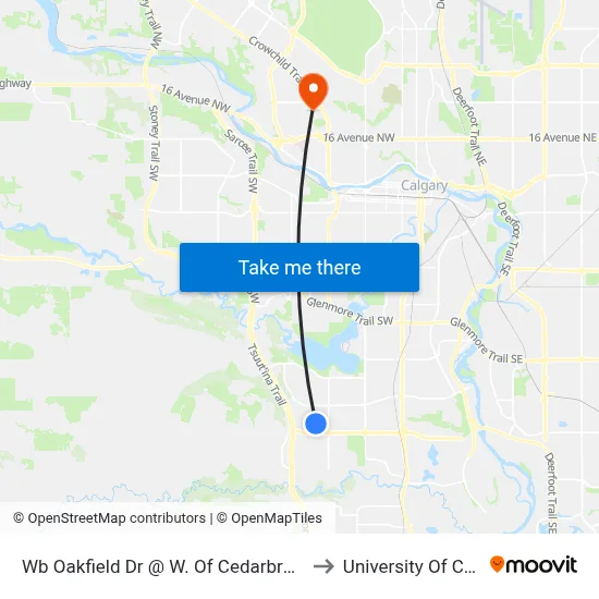 Wb Oakfield Dr @ W. Of Cedarbrook Ba SW to University Of Calgary map
