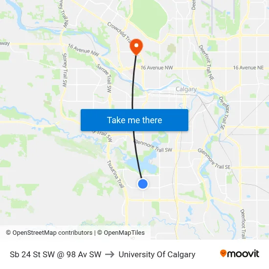 Sb 24 St SW @ 98 Av SW to University Of Calgary map