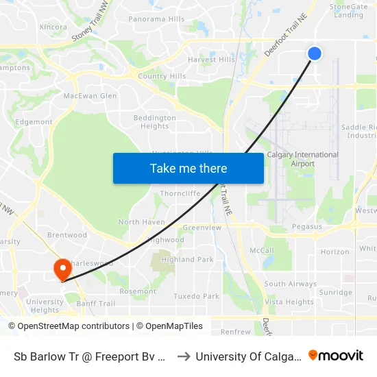 Sb Barlow Tr @ Freeport Bv NE to University Of Calgary map