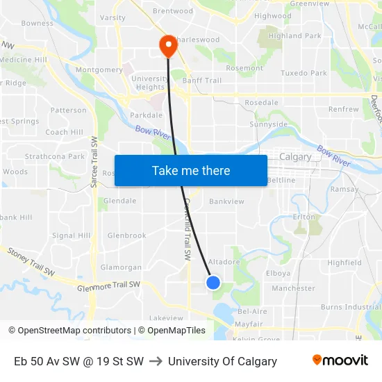 Eb 50 Av SW @ 19 St SW to University Of Calgary map