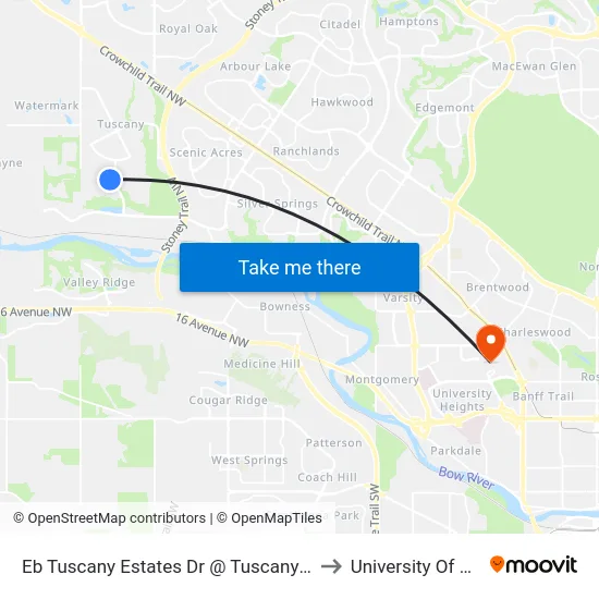 Eb Tuscany Estates Dr @ Tuscany Glen Pa NW to University Of Calgary map
