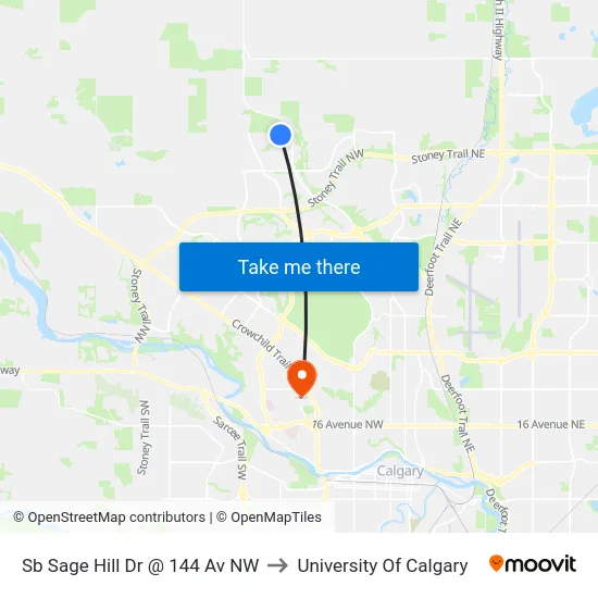 Sb Sage Hill Dr @ 144 Av NW to University Of Calgary map