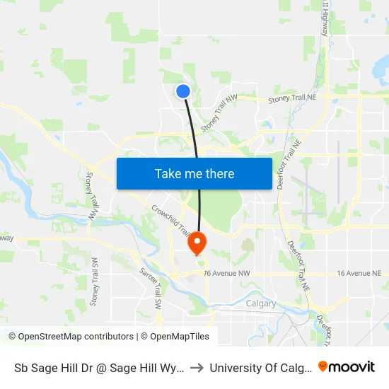 Sb Sage Hill Dr @ Sage Hill Wy NW to University Of Calgary map