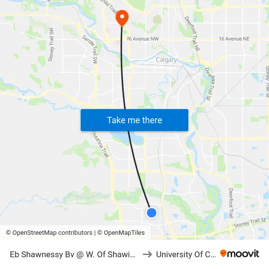 Eb Shawnessy Bv @ W. Of Shawinigan Dr SW to University Of Calgary map