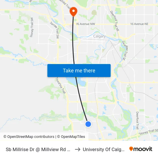 Sb Millrise Dr @ Millview Rd SW to University Of Calgary map