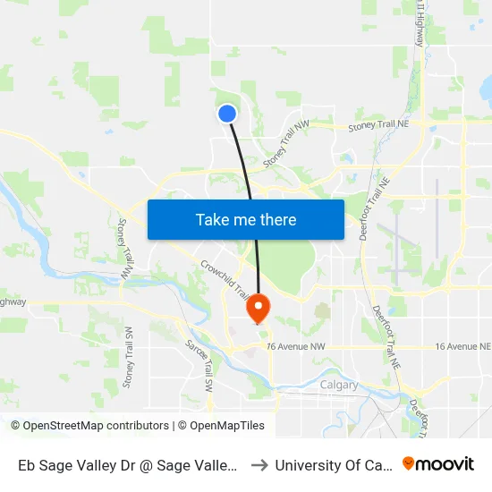 Eb Sage Valley Dr @ Sage Valley Gr NW to University Of Calgary map