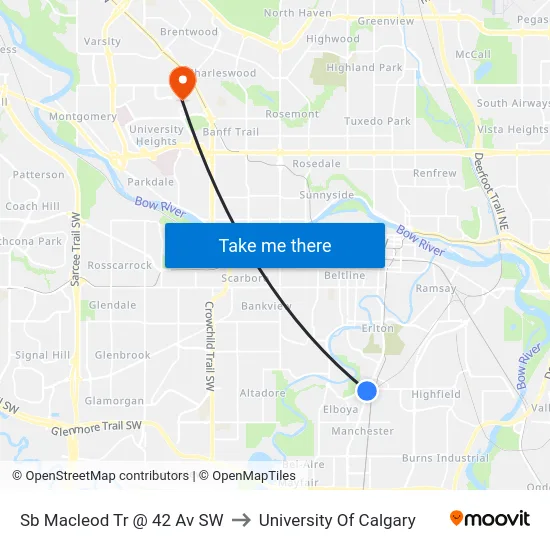 Sb Macleod Tr @ 42 Av SW to University Of Calgary map