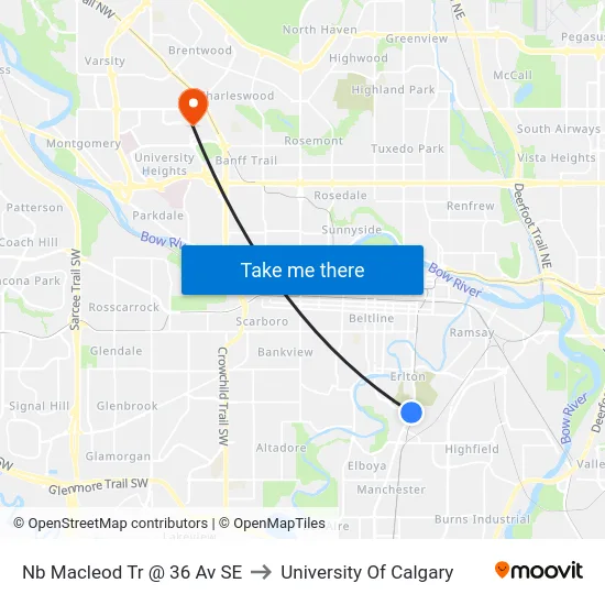 Nb Macleod Tr @ 36 Av SE to University Of Calgary map