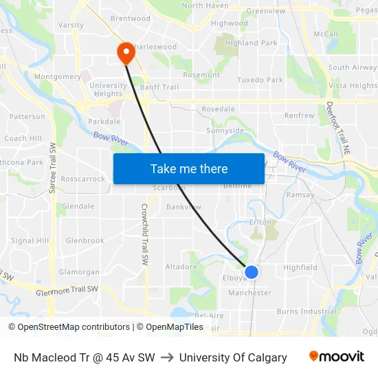 Nb Macleod Tr @ 45 Av SW to University Of Calgary map