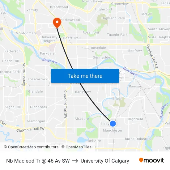 Nb Macleod Tr @ 46 Av SW to University Of Calgary map