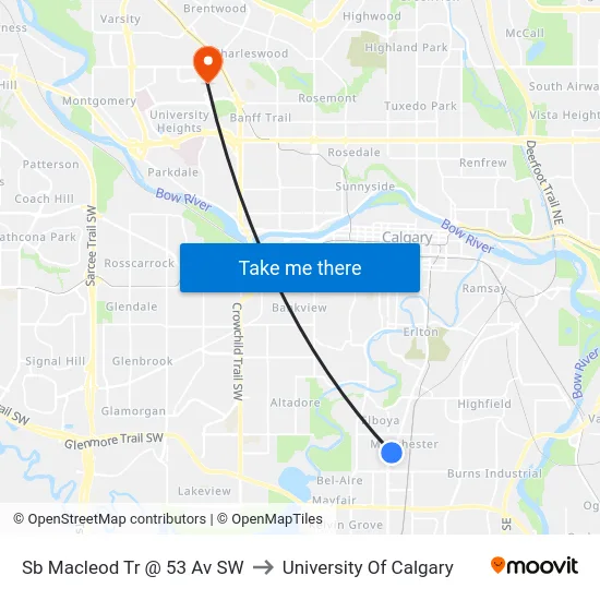 Sb Macleod Tr @  53 Av SW to University Of Calgary map