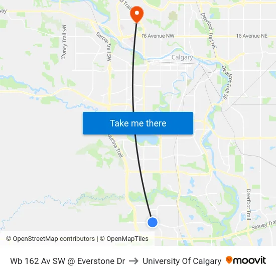 Wb 162 Av SW @ Everstone Dr to University Of Calgary map