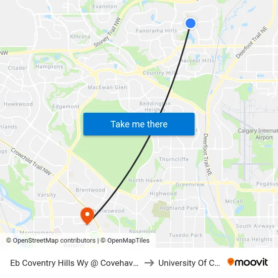Eb Coventry Hills Wy @ Covehaven Vw NE to University Of Calgary map