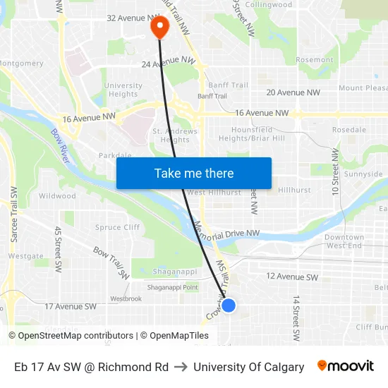 Eb 17 Av SW @ Richmond Rd to University Of Calgary map