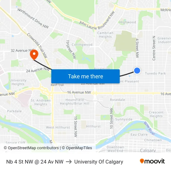 Nb 4 St NW @ 24 Av NW to University Of Calgary map