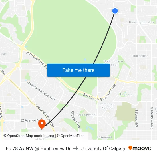 Eb 78 Av NW @ Hunterview Dr to University Of Calgary map