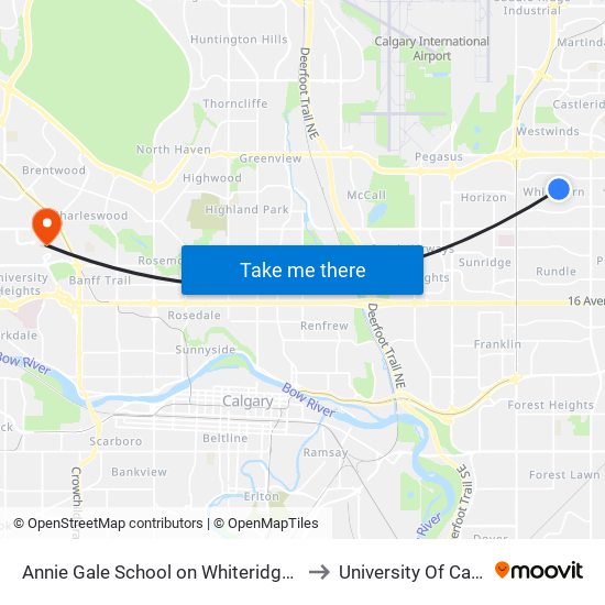 Annie Gale School on Whiteridge Wy NE to University Of Calgary map