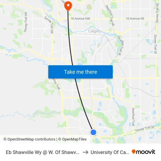 Eb Shawville Wy @ W. Of Shawville Li SE to University Of Calgary map