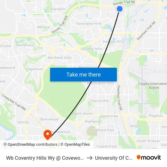 Wb Coventry Hills Wy @ Covewood Ga NE to University Of Calgary map