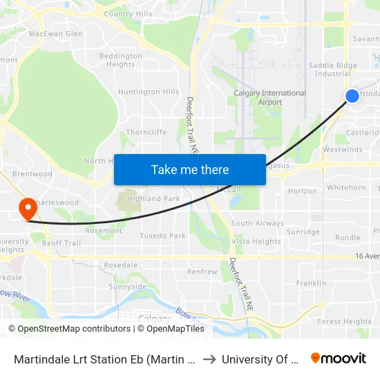 Martindale Lrt Station Eb (Martin Crossing Dr) to University Of Calgary map