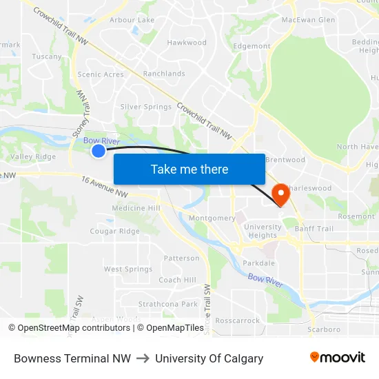 Bowness Terminal NW to University Of Calgary map