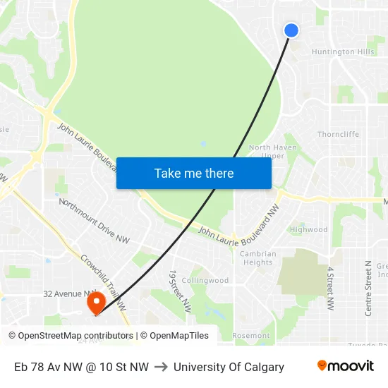 Eb 78 Av NW @ 10 St NW to University Of Calgary map