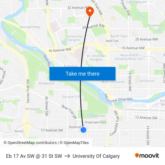 Eb 17 Av SW @ 31 St SW to University Of Calgary map