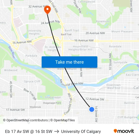 Eb 17 Av SW @ 16 St SW to University Of Calgary map