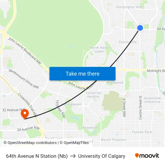 64th Avenue N Station (Nb) to University Of Calgary map