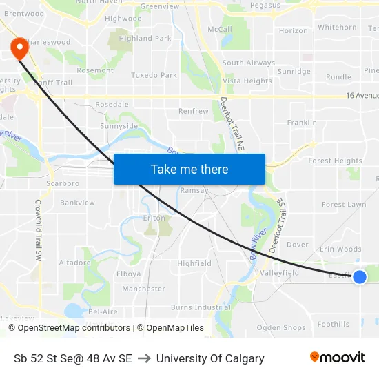 Sb 52 St Se@ 48 Av SE to University Of Calgary map