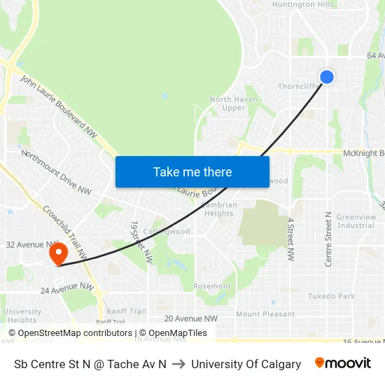Sb Centre St N @ Tache Av N to University Of Calgary map