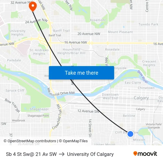 Sb 4 St Sw@ 21 Av SW to University Of Calgary map