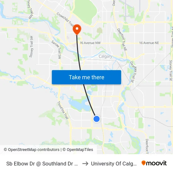 Sb Elbow Dr @ Southland Dr SW to University Of Calgary map