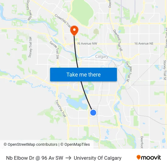 Nb Elbow Dr @ 96 Av SW to University Of Calgary map