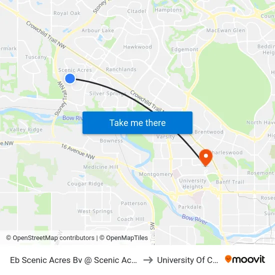 Eb Scenic Acres Bv @ Scenic Acres Dr NW to University Of Calgary map