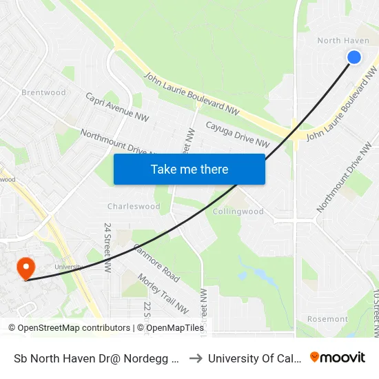 Sb North Haven Dr@ Nordegg Cr NW to University Of Calgary map