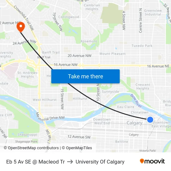 Eb 5 Av SE @ Macleod Tr to University Of Calgary map