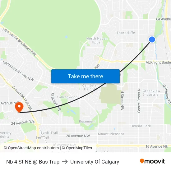 Nb 4 St NE @ Bus Trap to University Of Calgary map