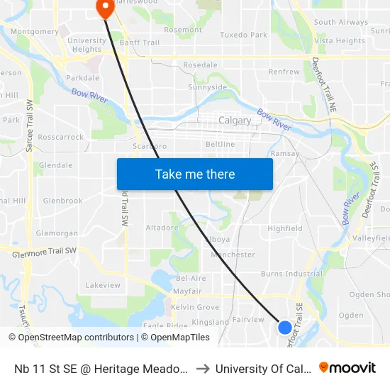 Nb 11 St SE @ Heritage Meadows Wy to University Of Calgary map