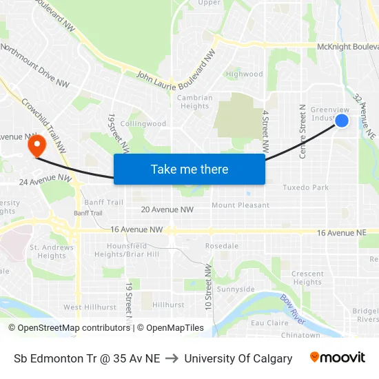 Sb Edmonton Tr @ 35 Av NE to University Of Calgary map