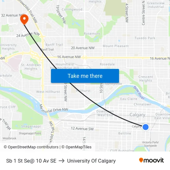 Sb 1 St Se@ 10 Av SE to University Of Calgary map
