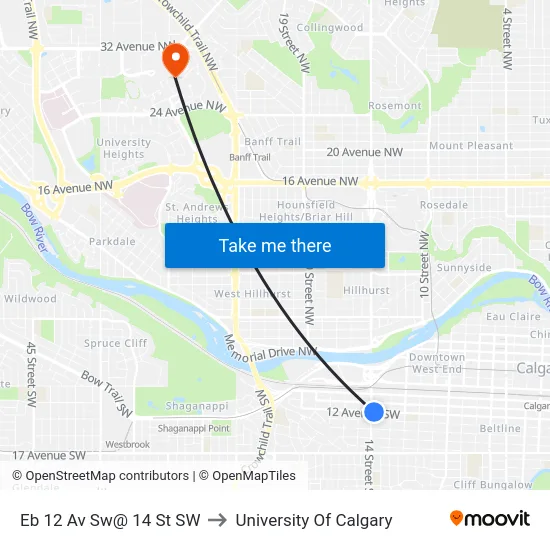Eb 12 Av Sw@ 14 St SW to University Of Calgary map