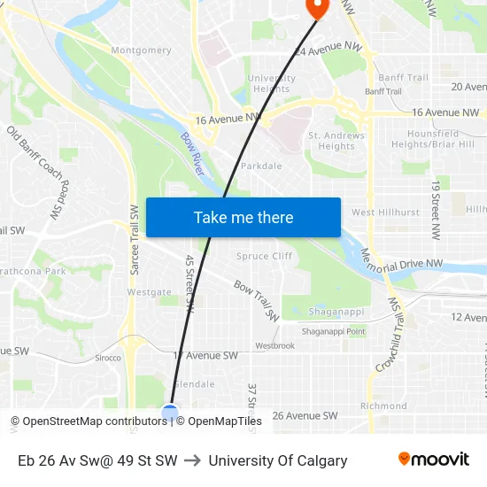 Eb 26 Av Sw@ 49 St SW to University Of Calgary map