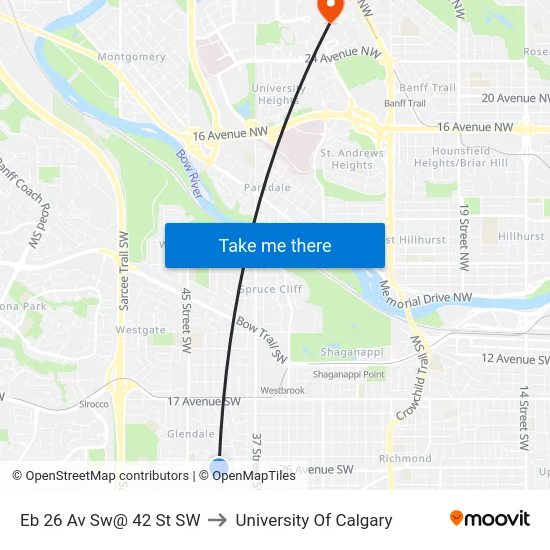 Eb 26 Av Sw@ 42 St SW to University Of Calgary map