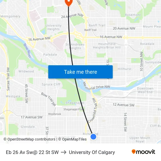 Eb 26 Av Sw@ 22 St SW to University Of Calgary map